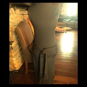 Slate grey sleeveless sweater dress.